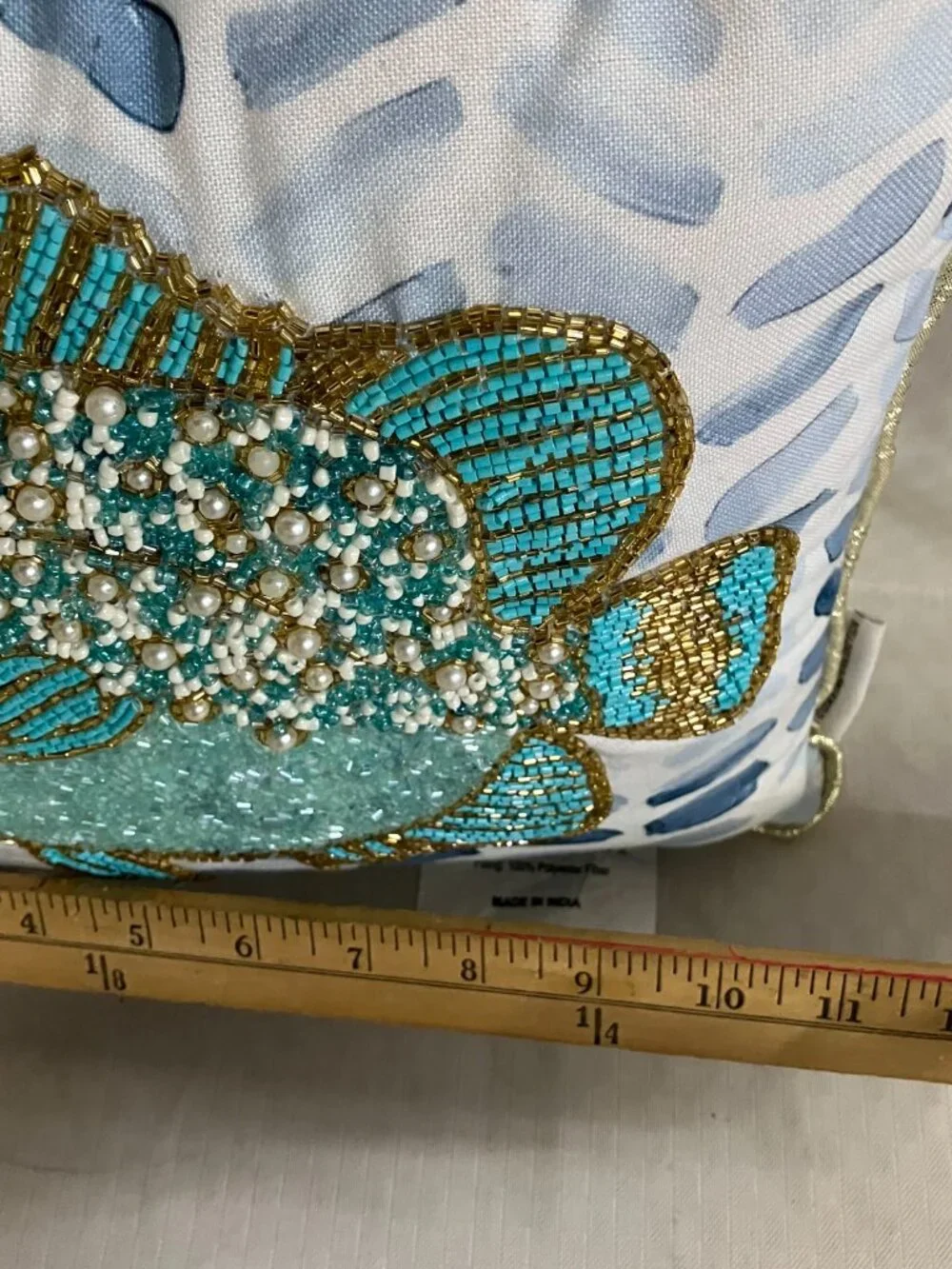 Home and We Decorative Throw Pillow 12X12 Multicolor Beaded Fish Accent